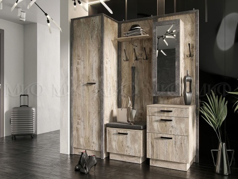 Прихожая Амалия (Ш-1750 × В-2016 × Г-490 мм) Дуб Юкон/Бетон Темный