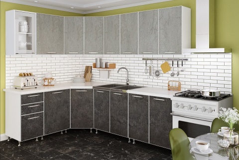 Кухонный Гарнитур Джерси Угловая Бетон Светлый/Темный 4300 мм