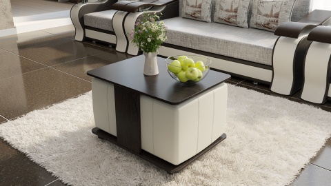 Стол Журнальный с Пуфиками «Капри» Венге Цаво/Кож.Зам Светлый/Ш-600× Д-800 × В-500 мм