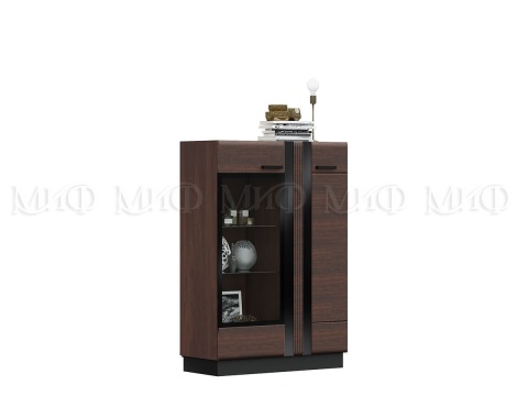 Шкаф со Стеклом Низкий Манифик МДФ (Ш-1000 x В-1454 x Г-442 мм) Дерево/Орех